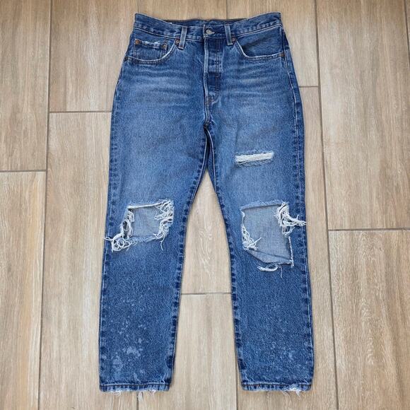 Levi's Denim - Levi's 501 Jeans Womens 27x26 Distressed Crop Button Fly Straight Leg Blue